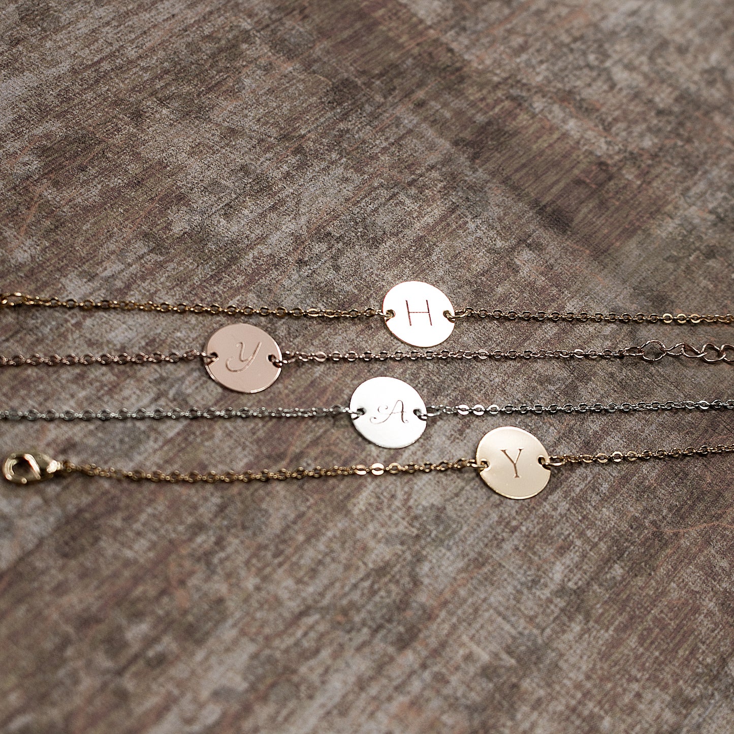 Personalized Initial Disc Bracelet - Hand stamped 16K Plated Dainty