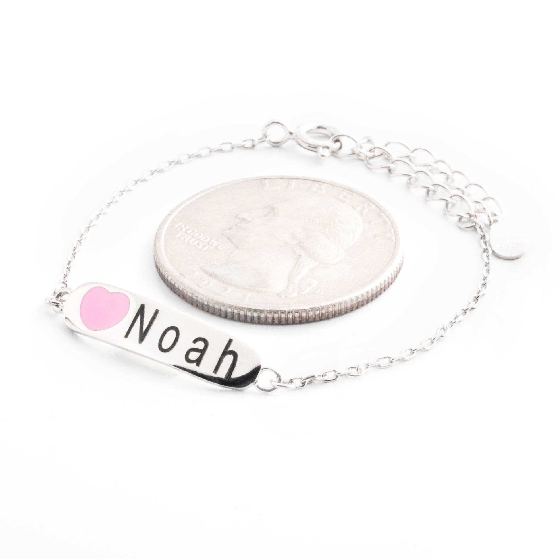Buy Child's Silver ID Bracelet with Pink Heart at Petite Boutique 