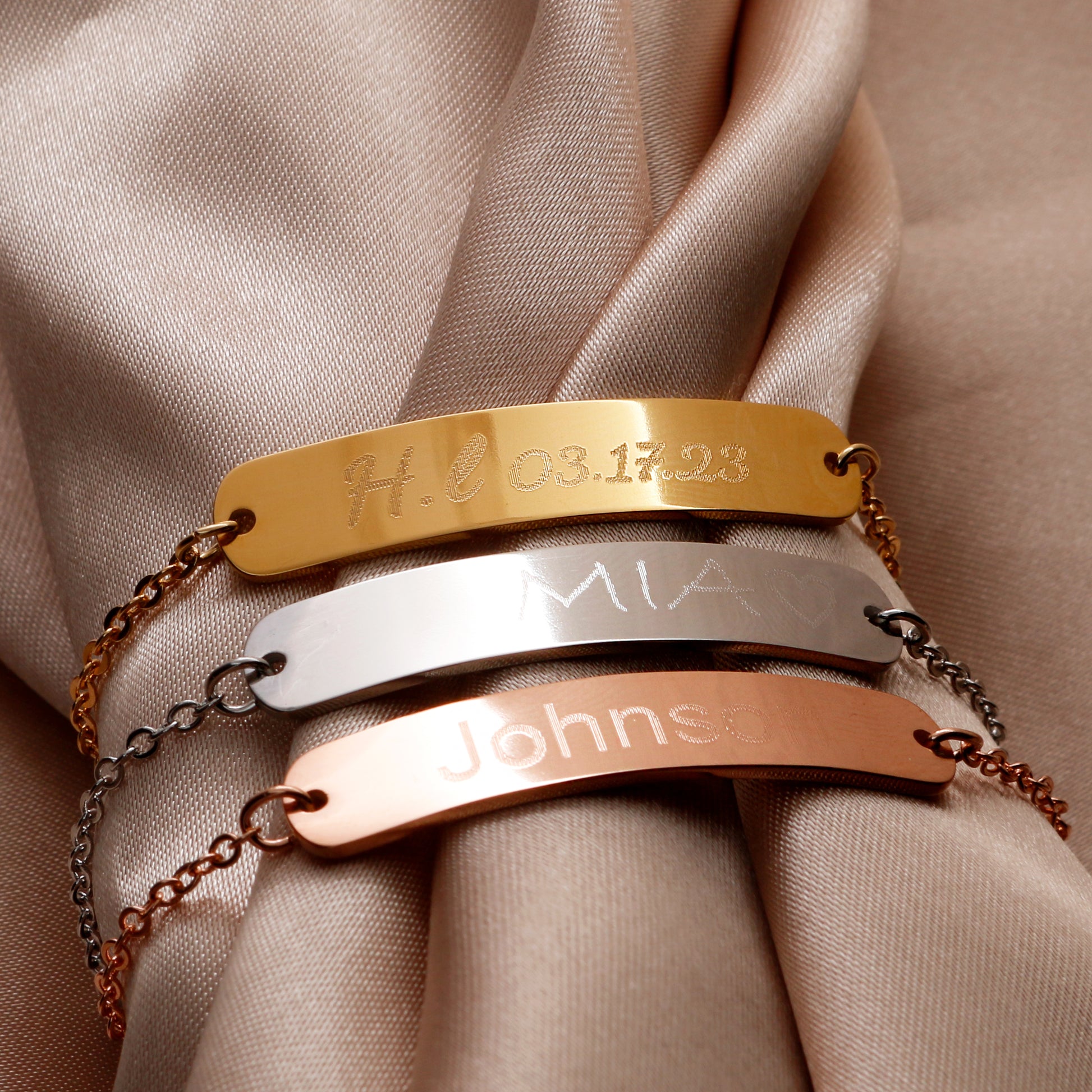 Buy Custom Name Bar Bracelet - Personalized Elegance in 16K Gold, Silver, and Rose Gold at Petite Boutique