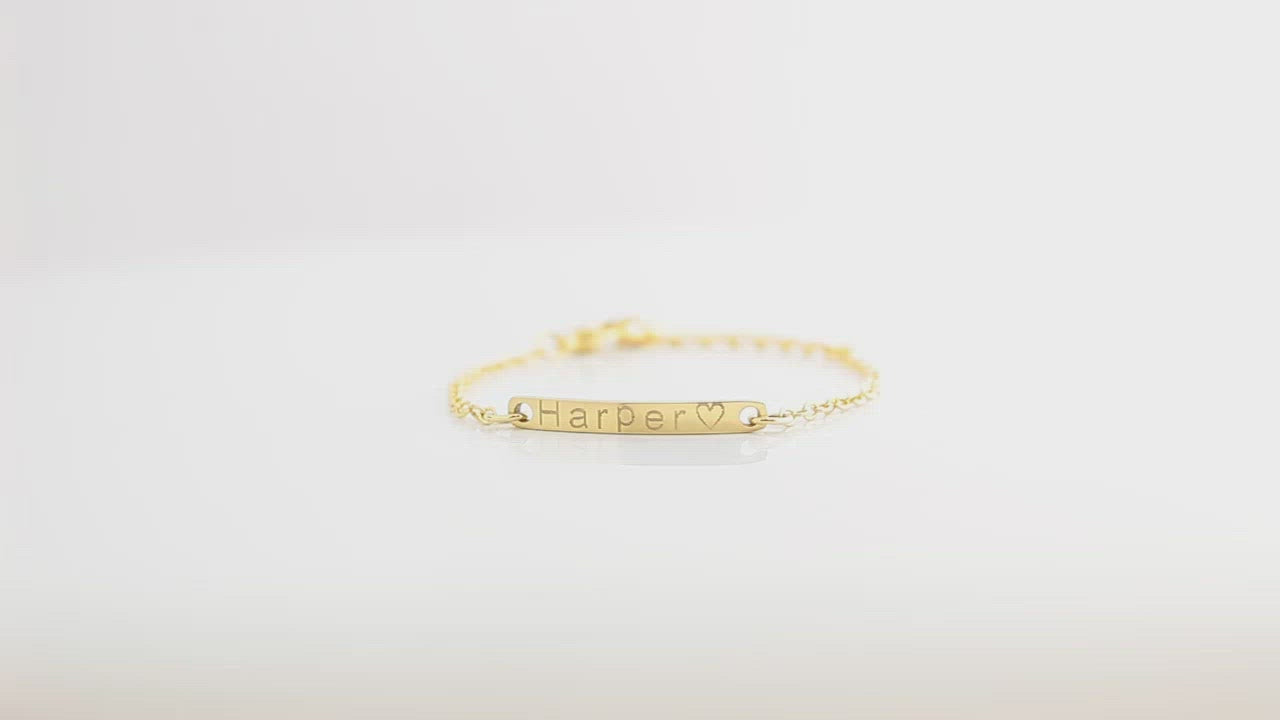  Baby Name Bar id Bracelet Baby Gift Personalized gift 16k Gold  Plated Dainty Hand Stamp Your Baby Name Customized New Born to Children  First Birthday Great Gift : Handmade Products