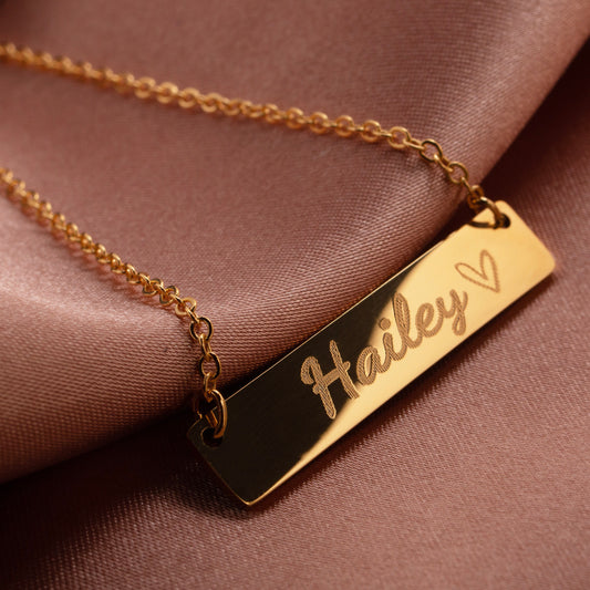 Your Name Bar Necklace -16K gold, rose gold, silver plated