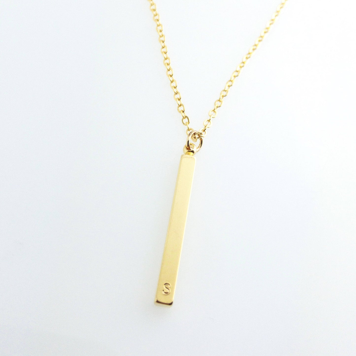 Hand Stamped Vertical Initial Bar Necklace