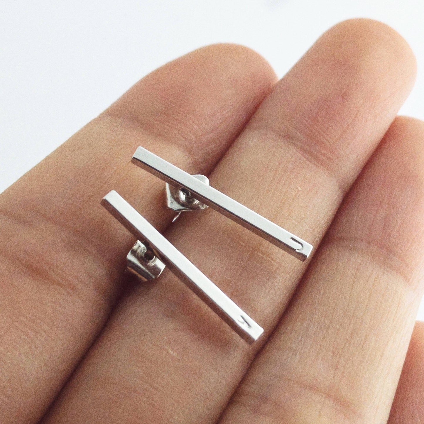 Line Studs Initial Bar Earrings With Hand stamped