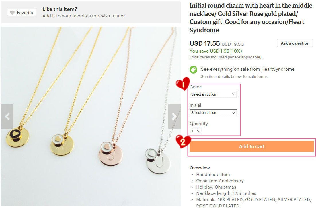 Initial Disc Necklace with Heart Charm