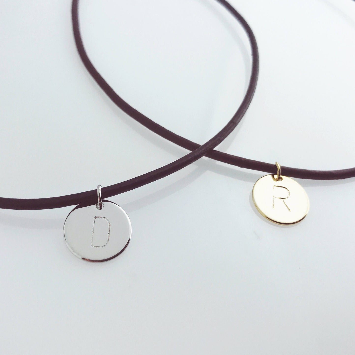 Personalized Leather Disc Initial Necklace - initial choker necklace