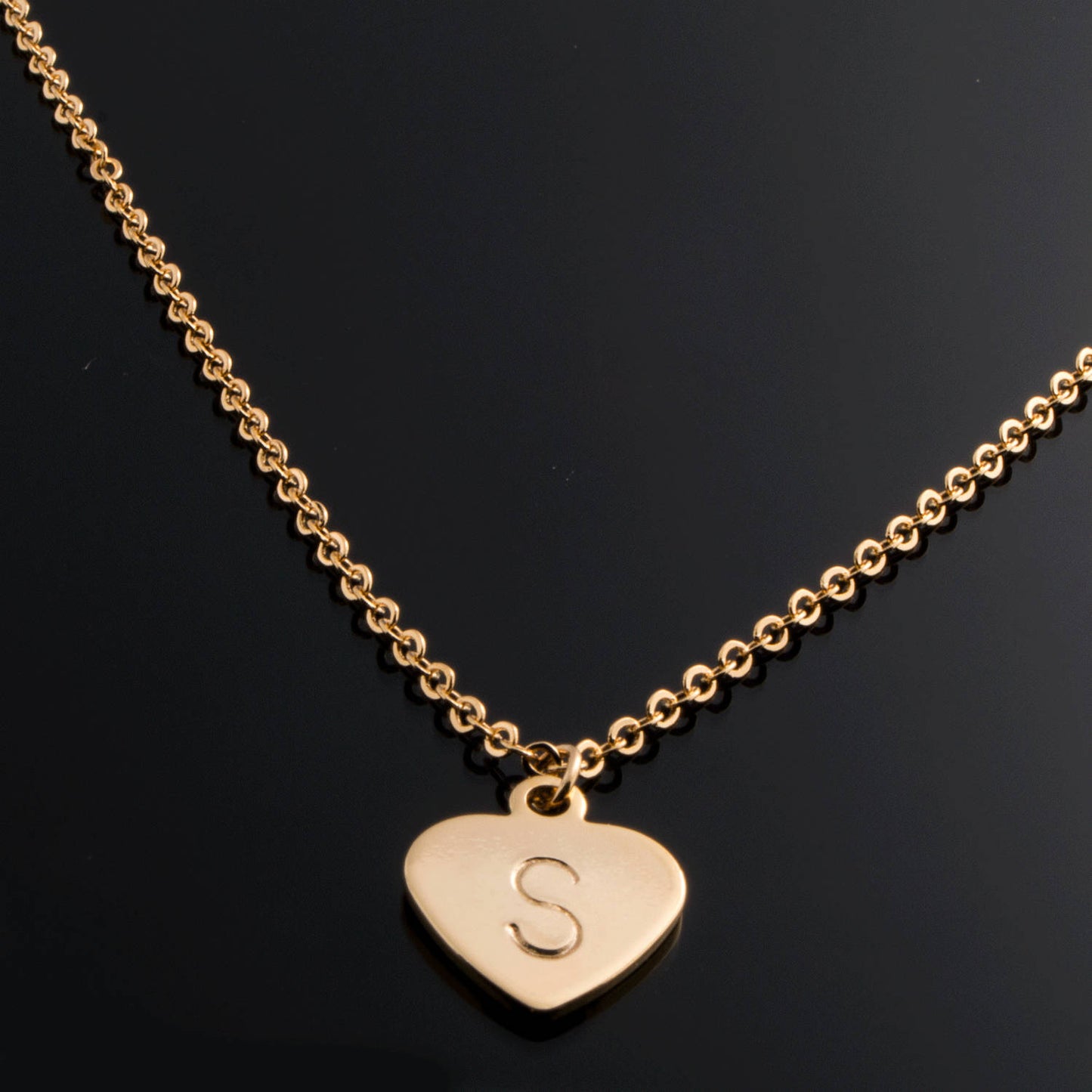 Hand Stamped Heart Charm Initial Necklace