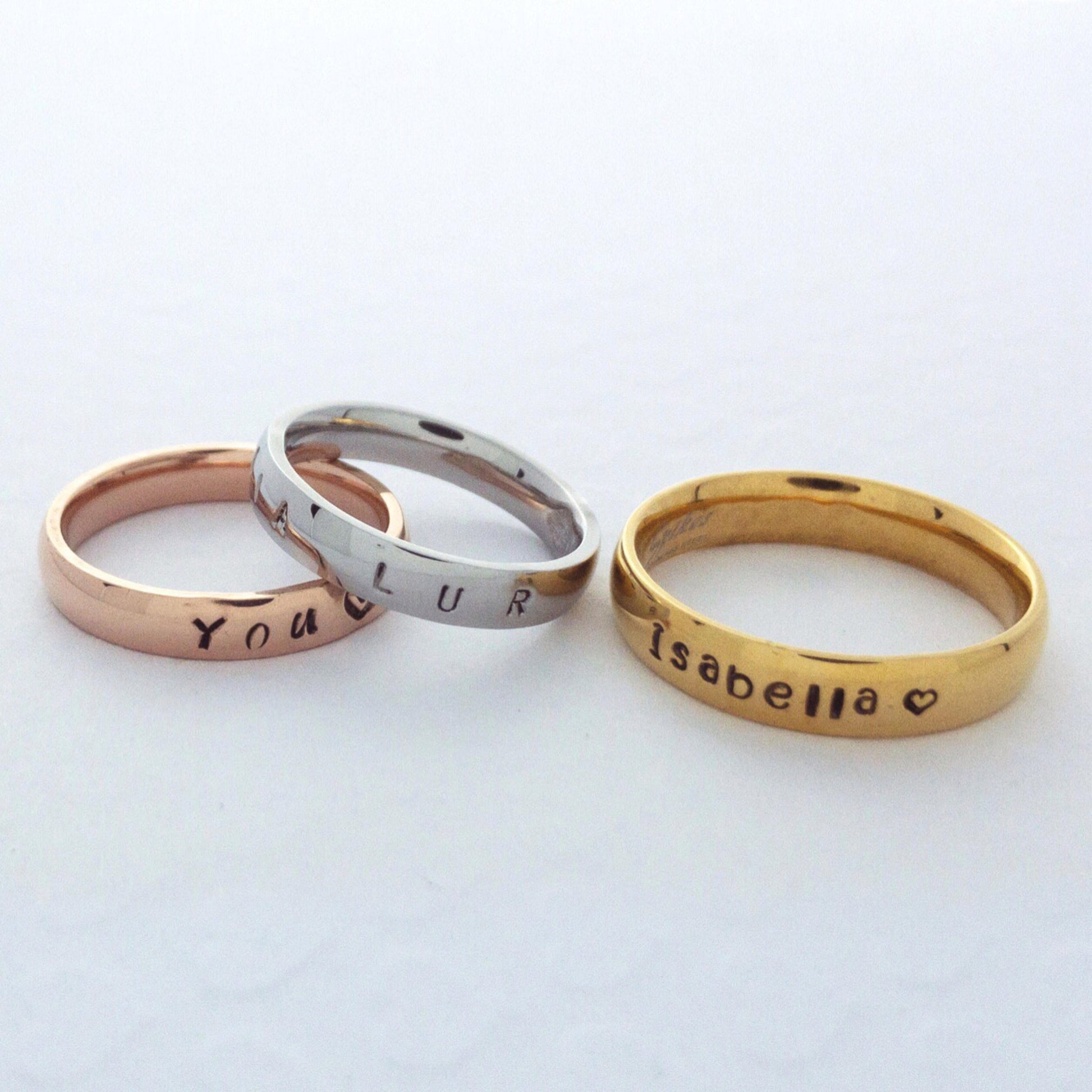 Personalized Name Ring Hand stamped Ink Filled Gold Silver Plated - Petite Boutique