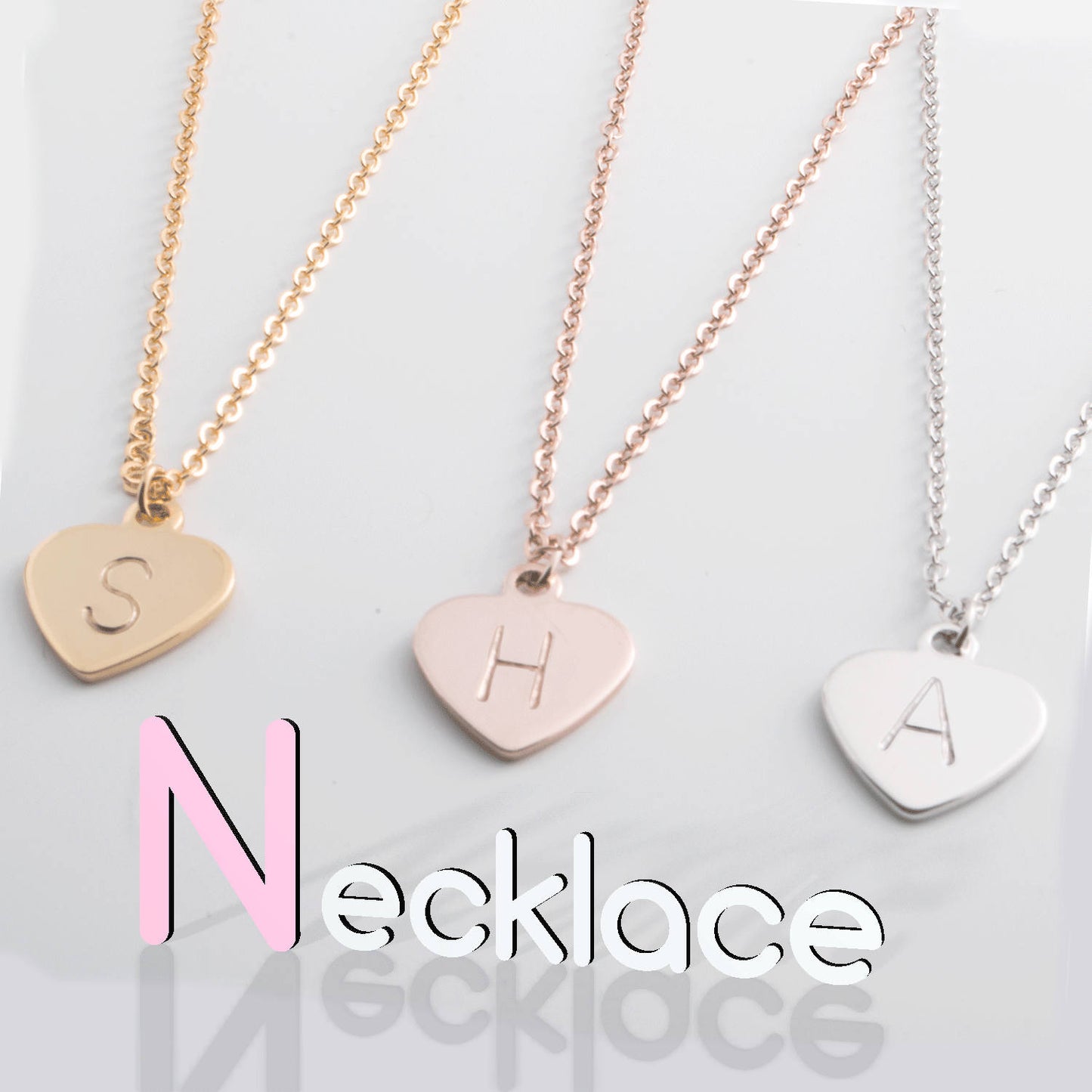 Hand Stamped Heart Charm Initial Necklace