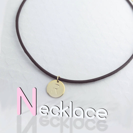 Personalized Leather Disc Initial Necklace - initial choker necklace