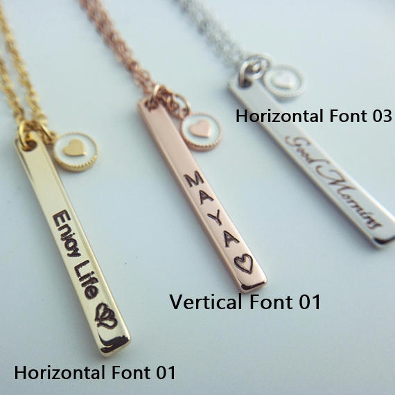 Personalized Vertical Name Bar Necklace with Heart Coin - Petite Boutique