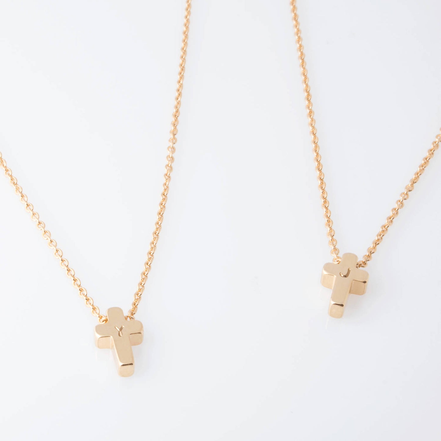Tiny initial & Cross Necklace - 16K gold plated