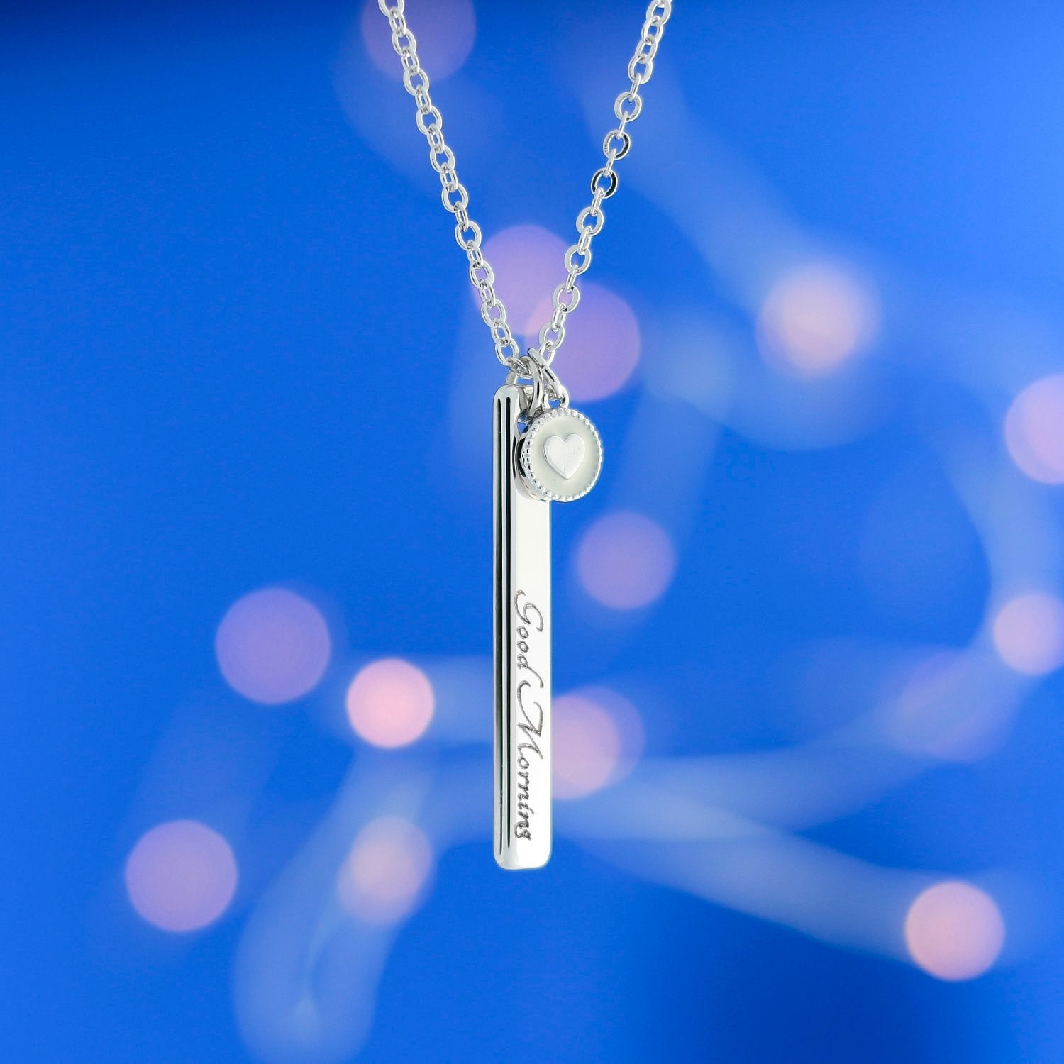 Personalized Vertical Name Bar Necklace with Heart Coin - Petite Boutique