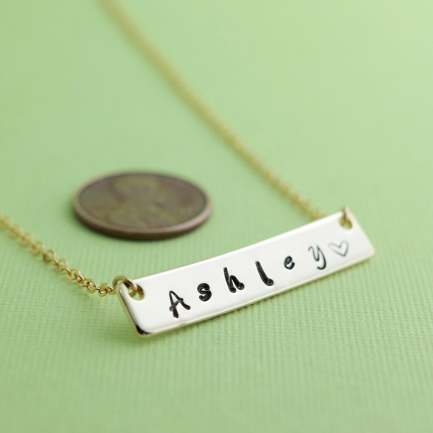 Personalized Name Bar Necklace - Ink filled, Hand stamped