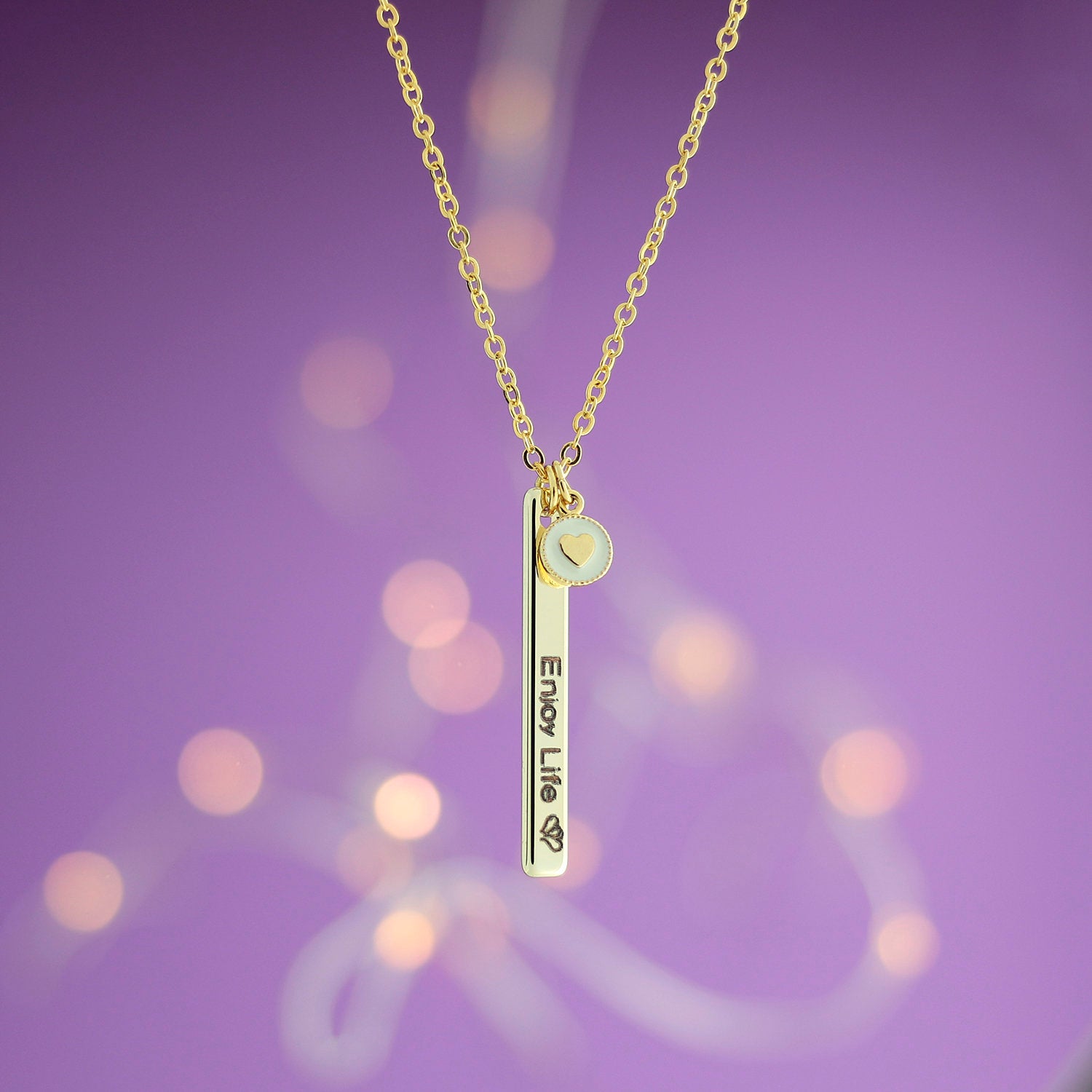 Personalized Vertical Name Bar Necklace with Heart Coin - Petite Boutique