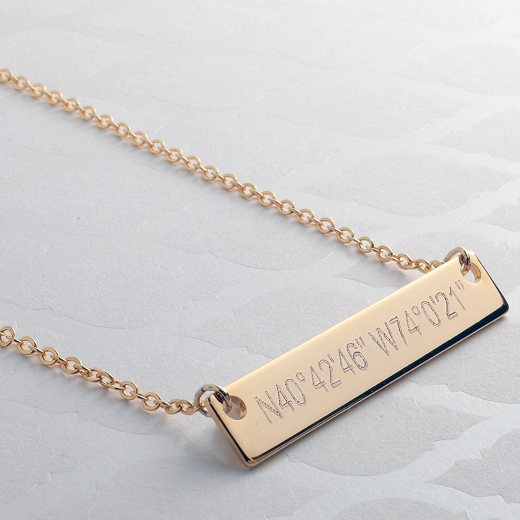 Buy Customize Large Coordinate Bar Necklace - Personalized 16K Gold, Silver, Rose Gold Jewelry at Petite Boutique