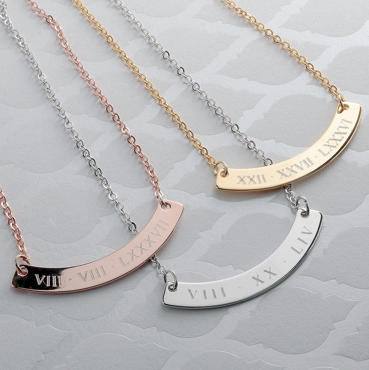 Personalized Curved Bar Necklace - 16k Gold plated