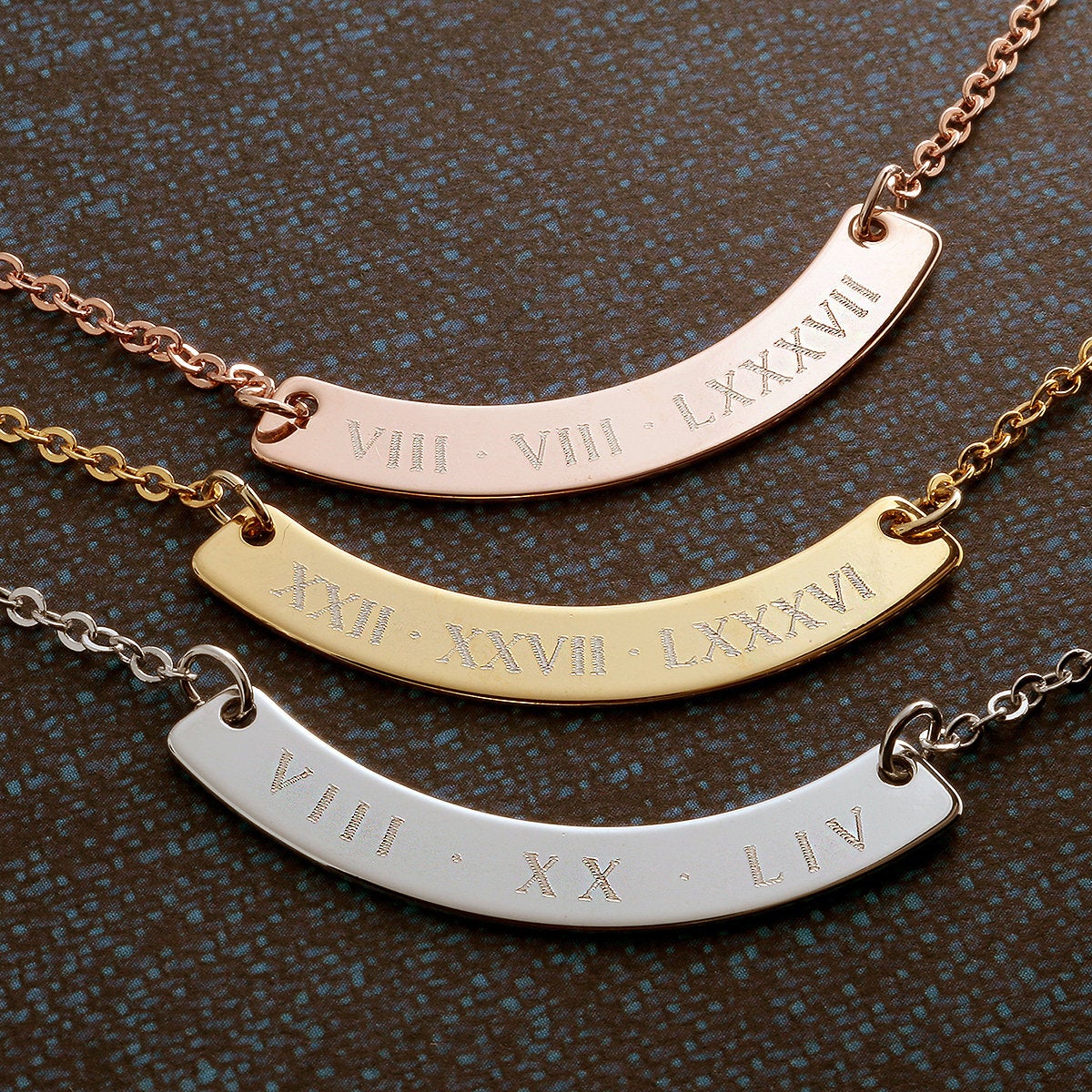 Personalized Curved Bar Necklace - 16k Gold plated