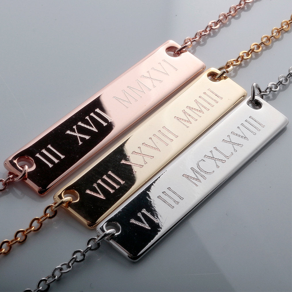 Customized Roman Numeral Bar Necklace - Petite Boutique