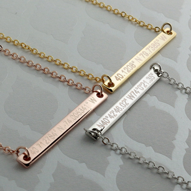 Buy Coordinates Bar Necklace at Petite Boutique - Personalized Latitude, Longitude, and GPS Jewelry