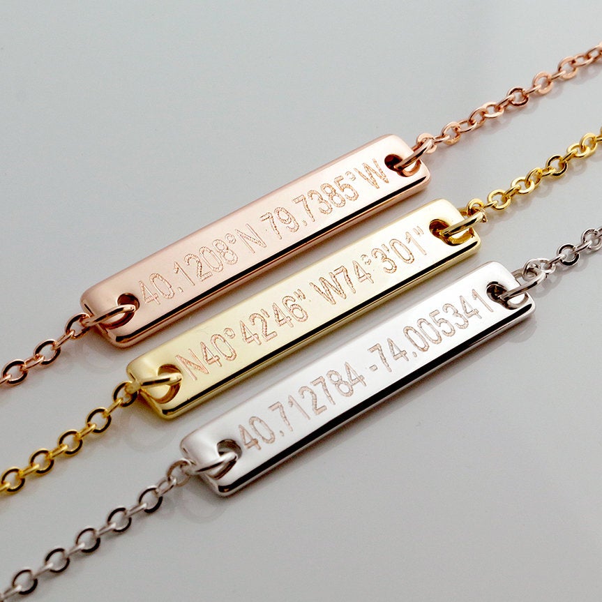 Minimal Gold Bar Necklace - Engrave your story