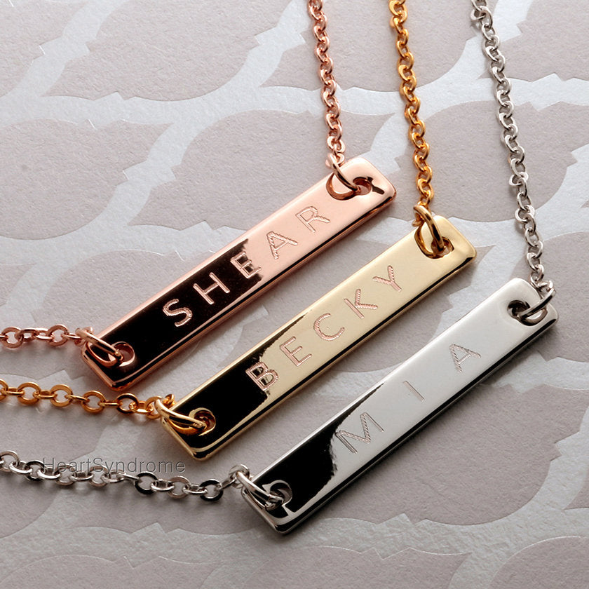 Customized Name Bar Necklace - 16k Gold Silver Rose Gold plated