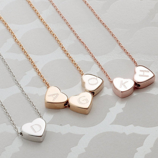 Heart Initial Necklace - 16k Gold Plated, dainty Heart Charm