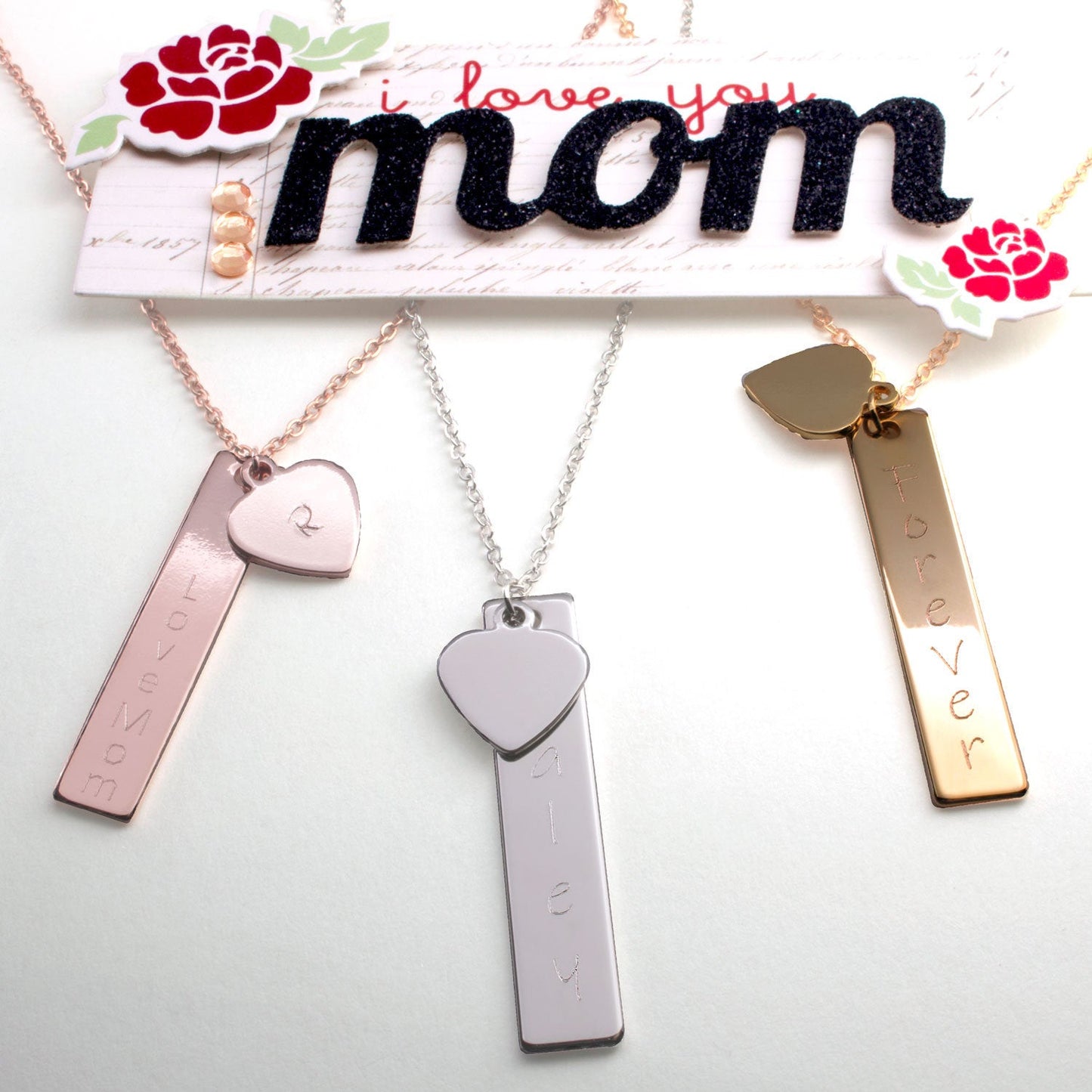 Large Custom Name Plate Necklace With Initial Heart
