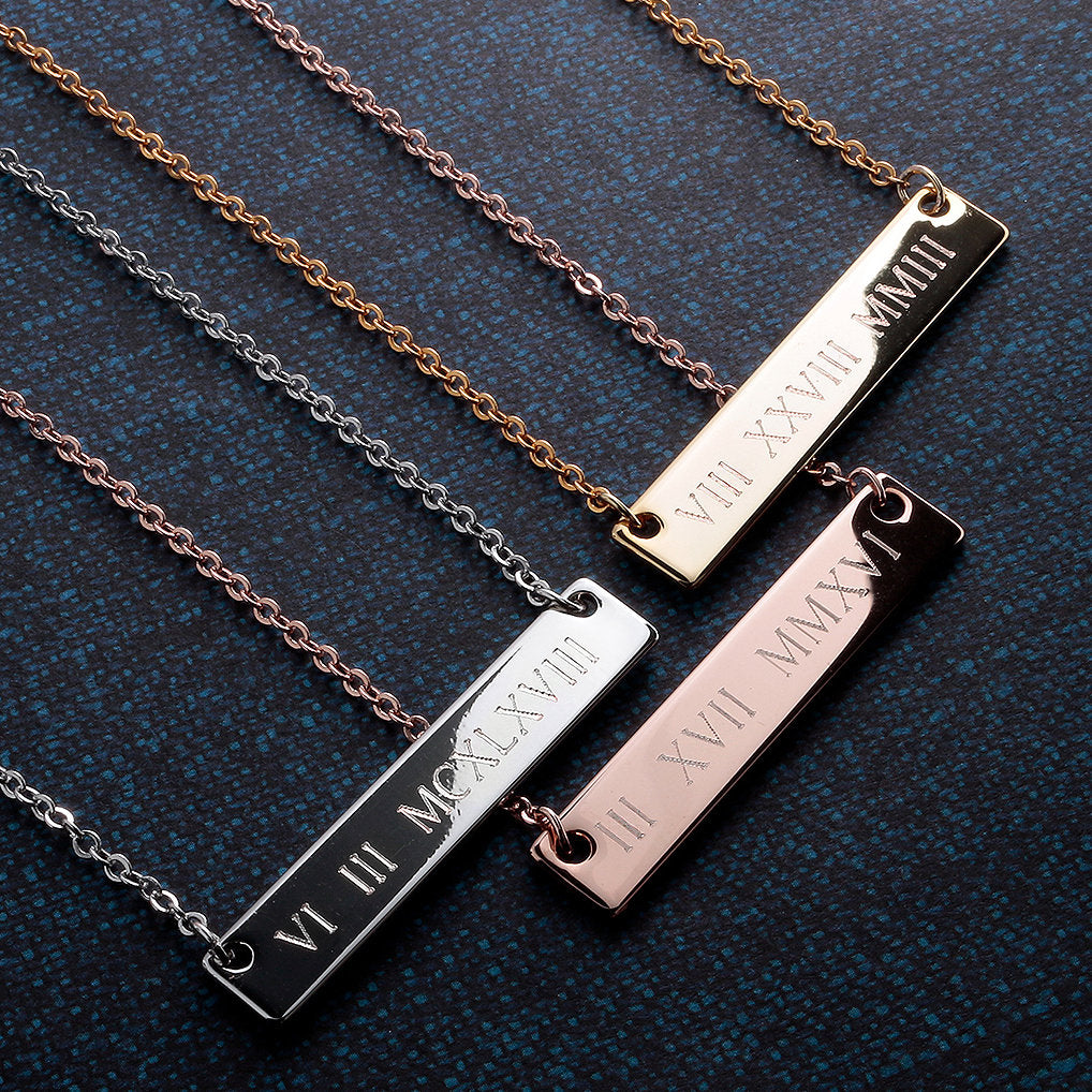 Customized Roman Numeral Bar Necklace - Petite Boutique