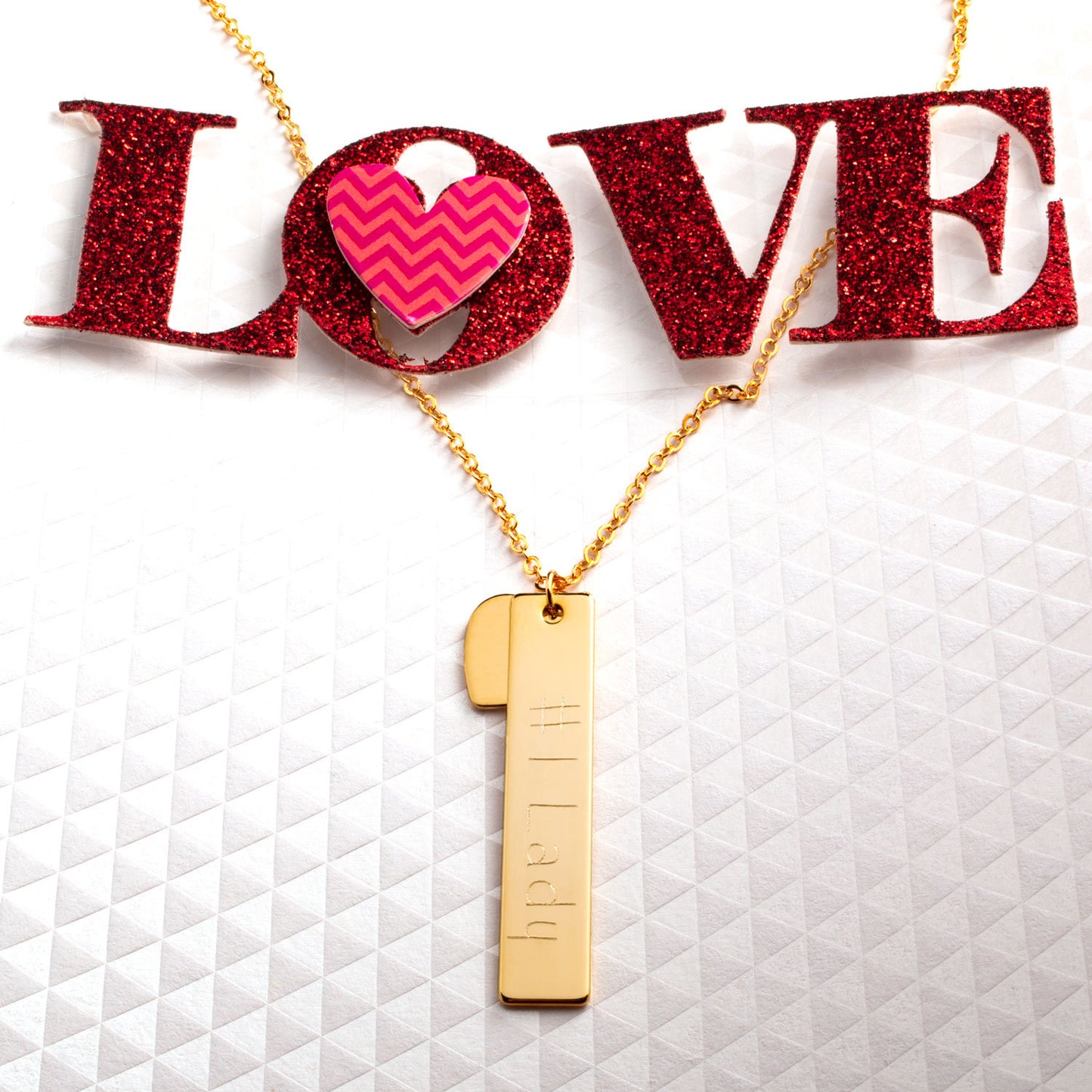 Customized Bar with heart Necklace - 16k Gold Plated