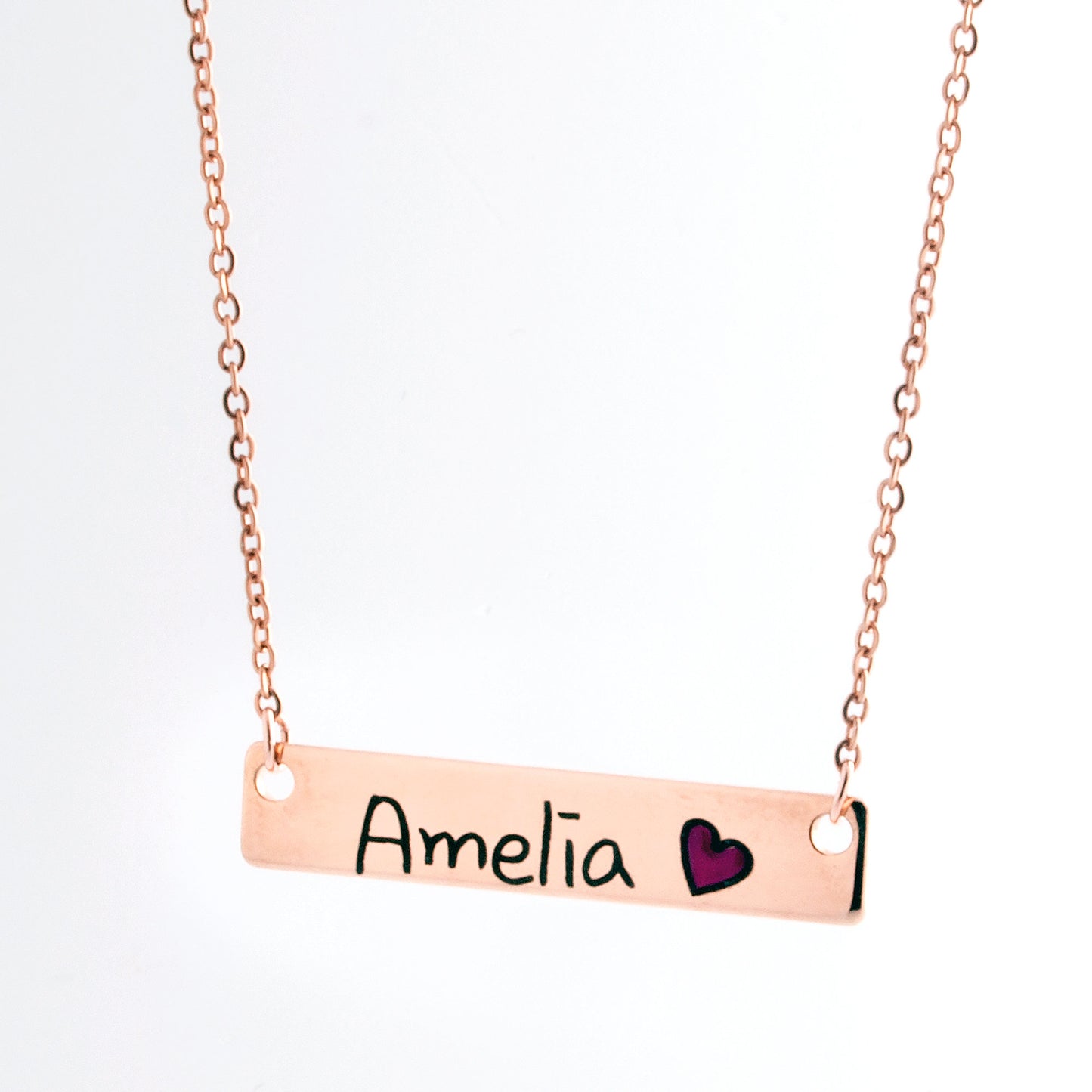 Color Heart Name Bar Necklace - 16k Gold, Silver Plated